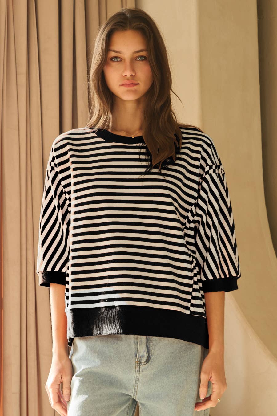 Striped Knit Top: Blue Multi / L