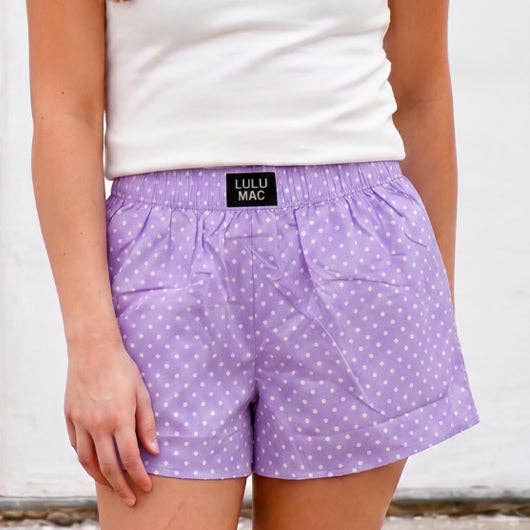 BXMPD- LAVENDER MINI POLKA DOT BOXER: LAVENDER / Small
