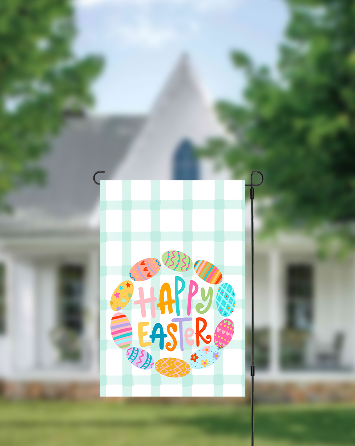 Happy Easter Egg Wreath Garden Flag