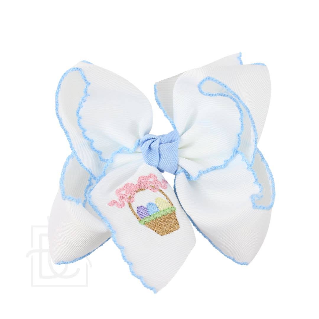 EMBROIDERED EASTER CROCHET EDGE BOWS: Millennium Blue / 4.5" Large