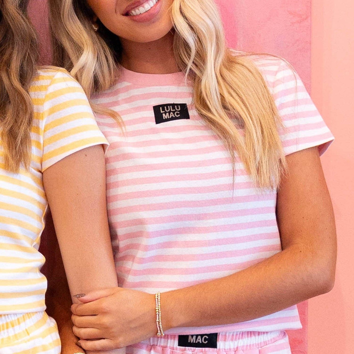 LM-STRIPE BABY DOLL TOP SS-LIGHT PINK: LIGHT PINK / X-Small