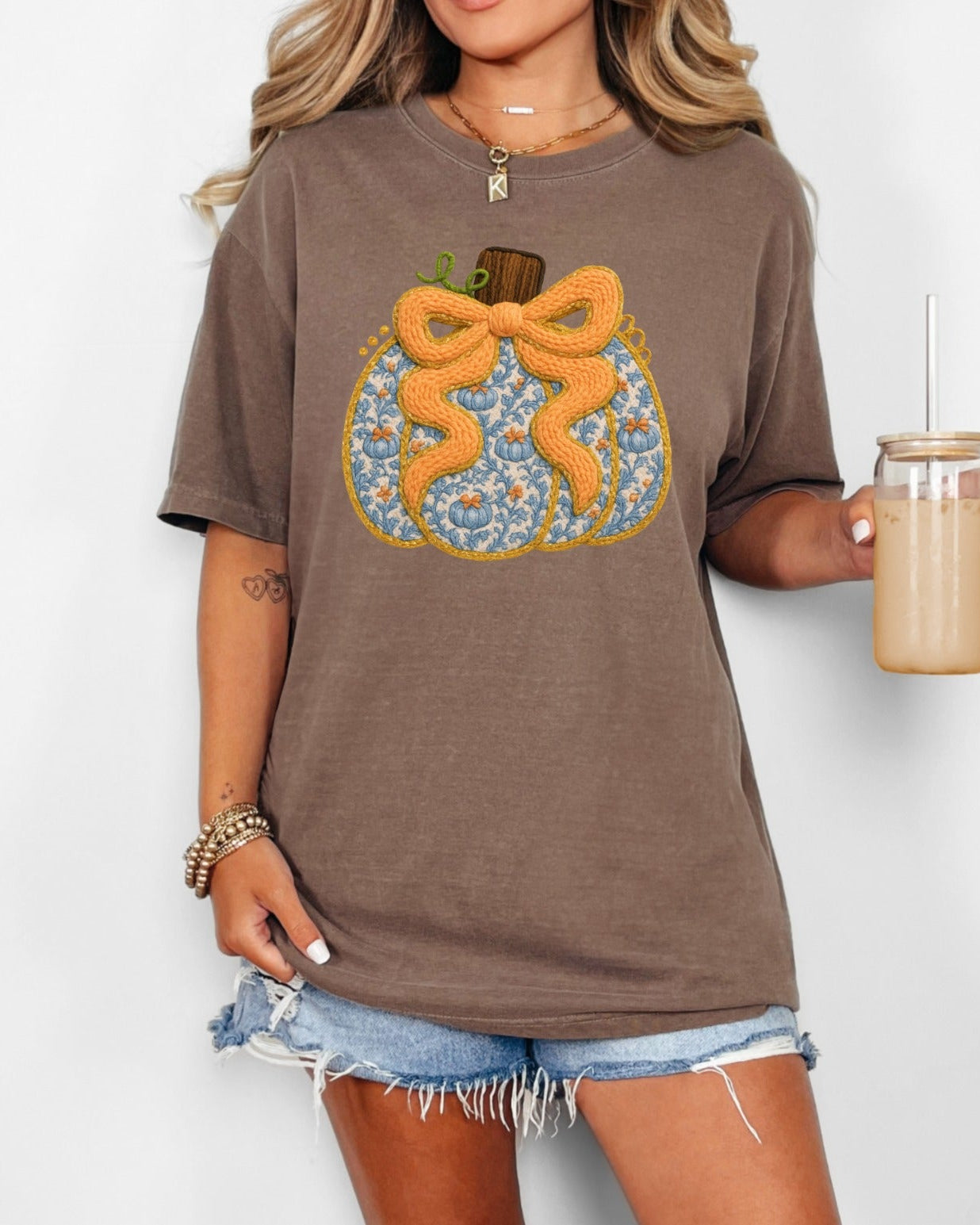 Blue Pumpkin Bow Tee