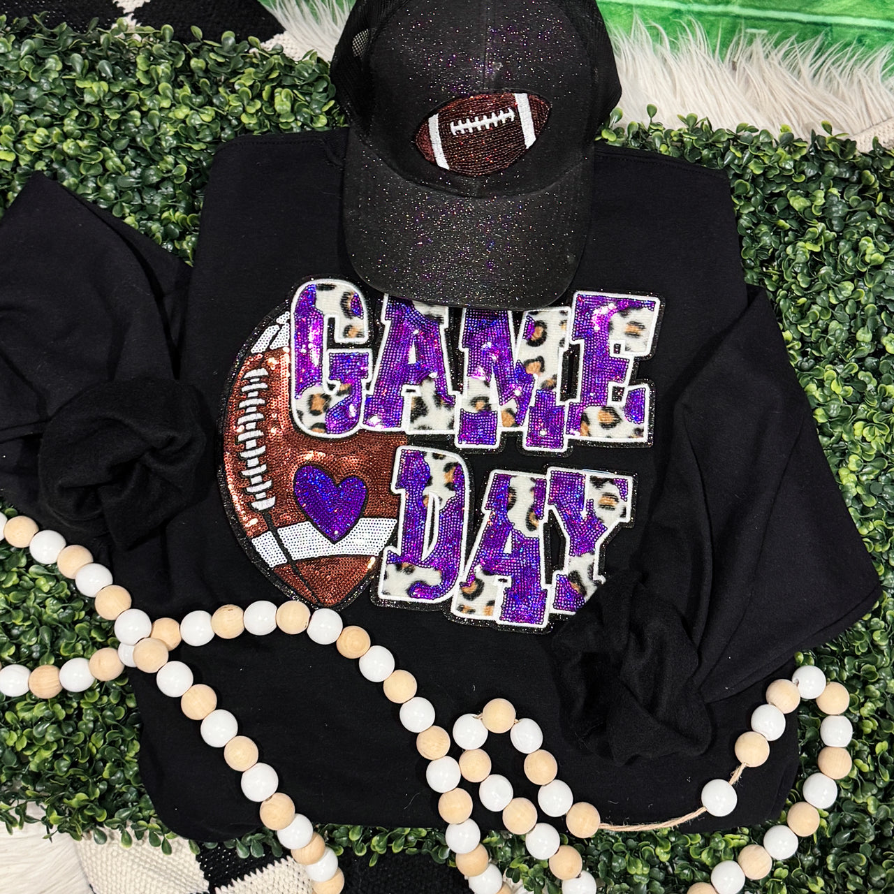 Purple Football Leopard & Sequins Sweatshirt: L