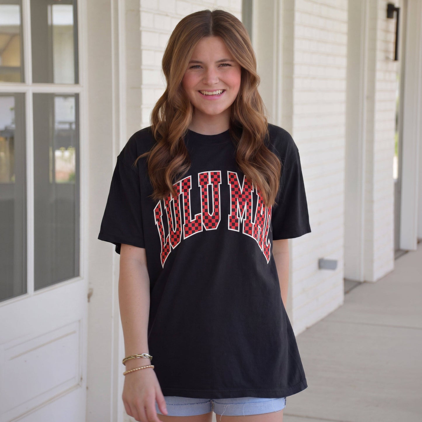 LM-TS-1006 Team Red/Black Checkered Adult Black Comfort Colors Tee: Black / Small