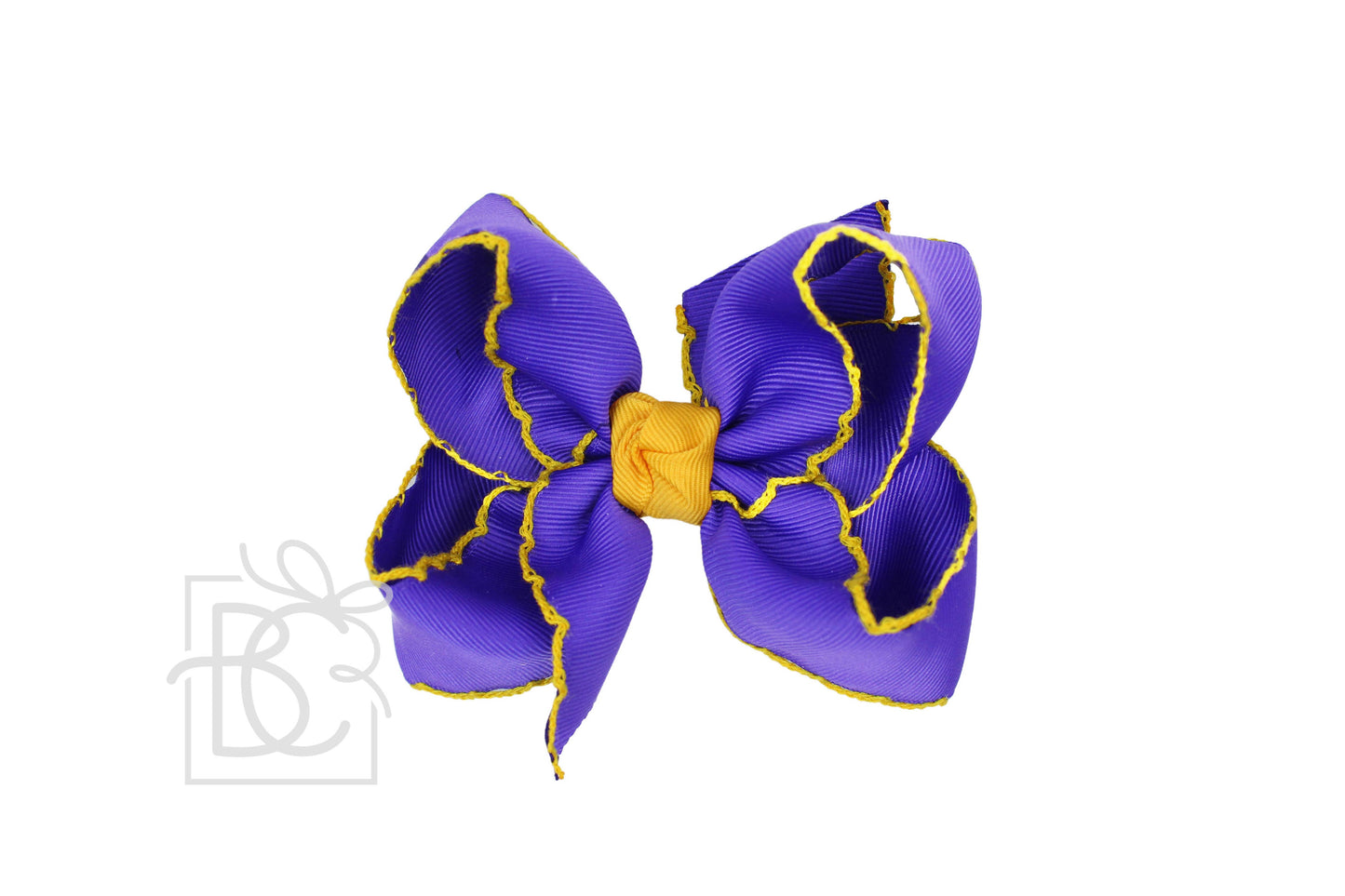 Crochet Edge Bows (Purple & Yellow Gold): 4.5" Large