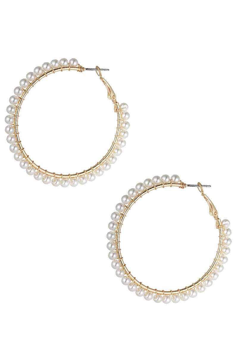 55MM PEARL WIRED HOOP EARRING, 26808 55: WHG