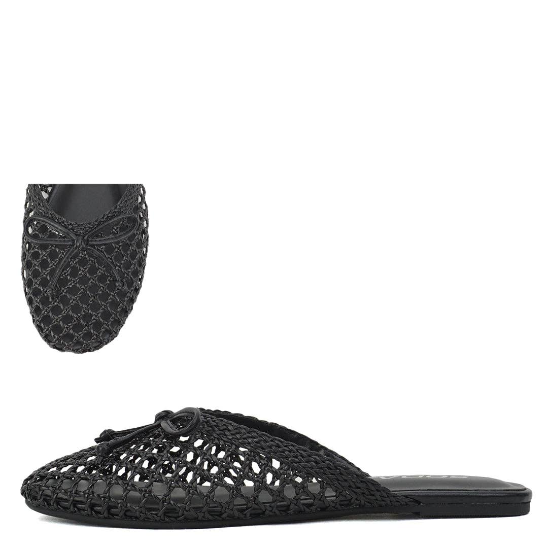 Soda DEXTER Women Braided Mesh Vamp With Bow Tie Slipon Mule: BONE PU / D12-5.5(1)-6(1)-6.5(1)-7(2)-7.5(2)-8(2)-8.5(1)-9(1)-10(1)