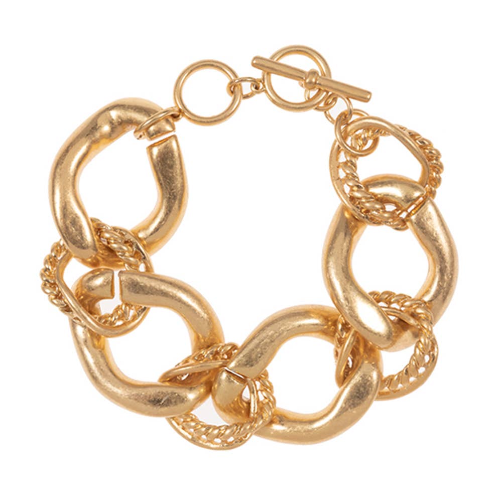 CHUNKY LINK METAL MIXED CHAIN CLASP BRACELET, C2B 3157: VG
