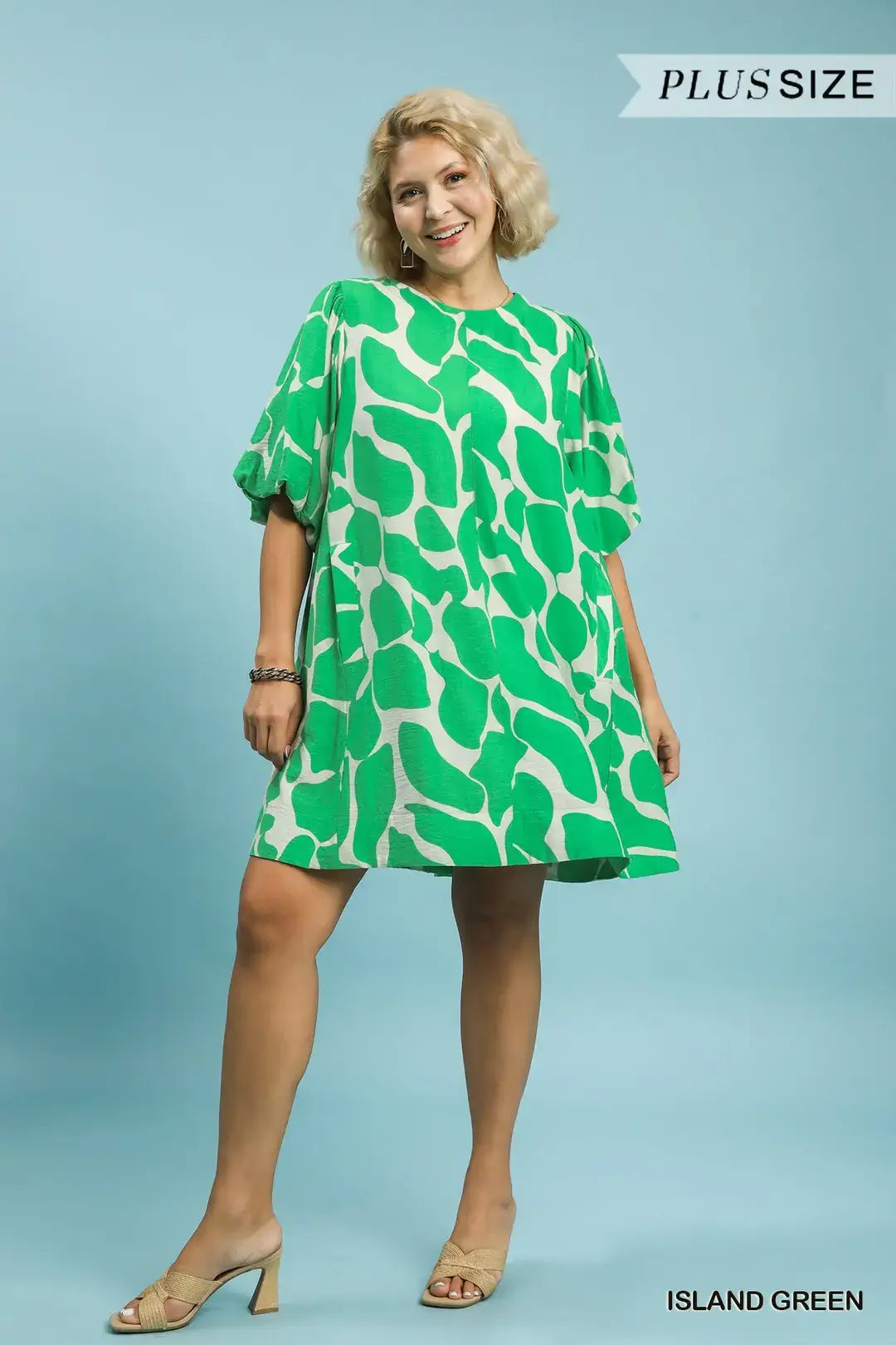 Plus Two Tone Abstract Print Dress: BLACK / 1-1-1 (XL-1XL-2XL)