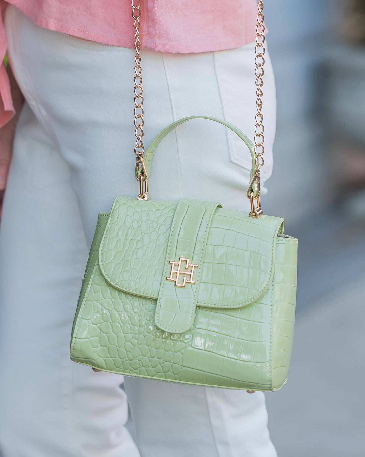 Tucker Handbag Lime Patent EC: Default