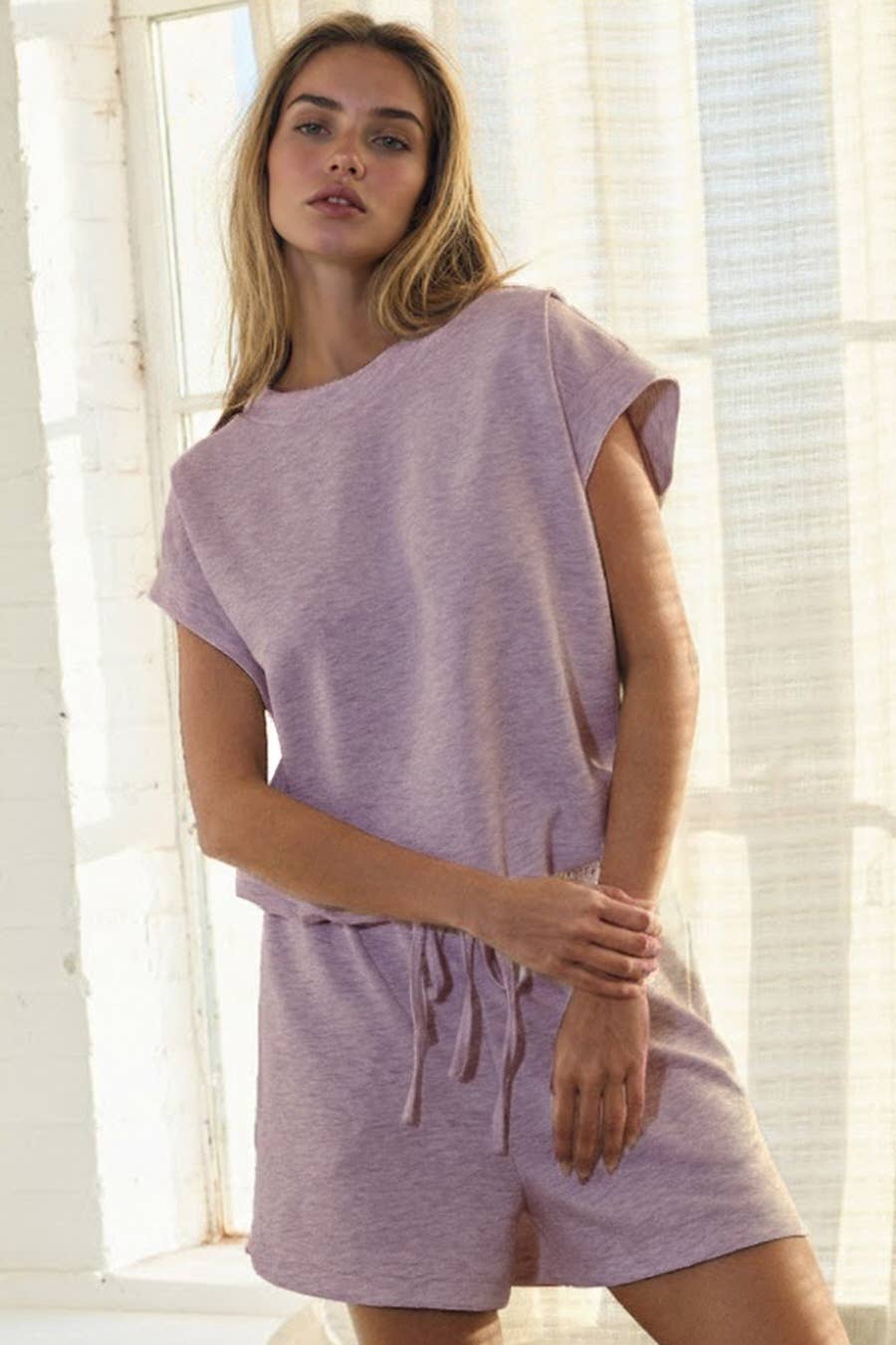 Sleeveless Techno Top Matching Shorts Set: LT Grey / L