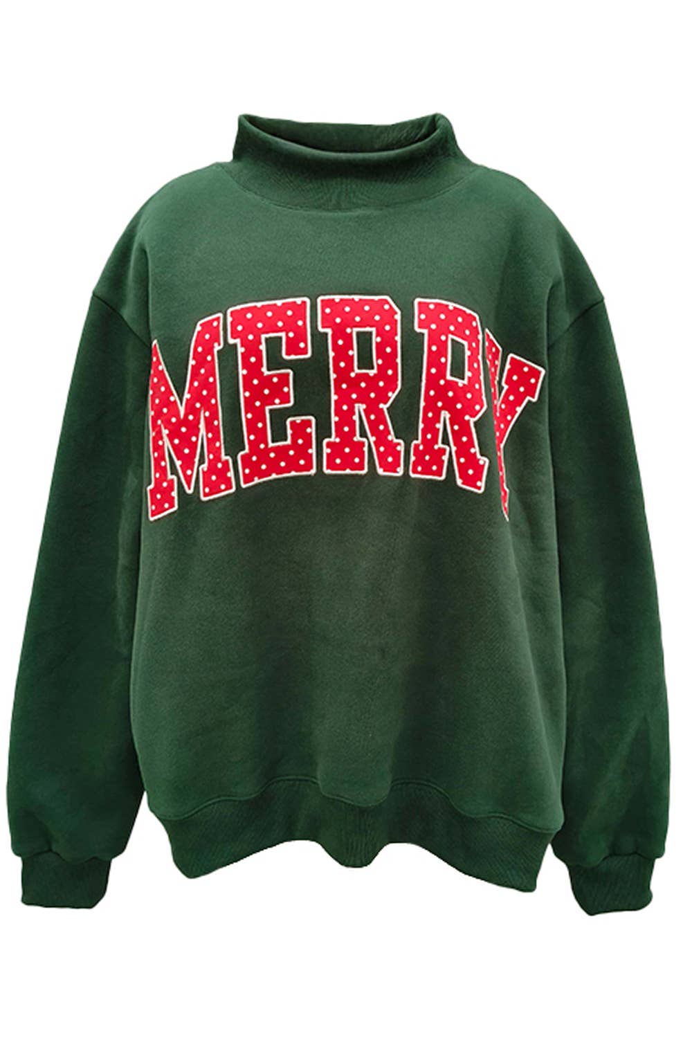 IT2594E-MERRY5 | 'MERRY' Polka-Dot Mock-Neck Sweatshirt: HUNTER GREEN / L/XL