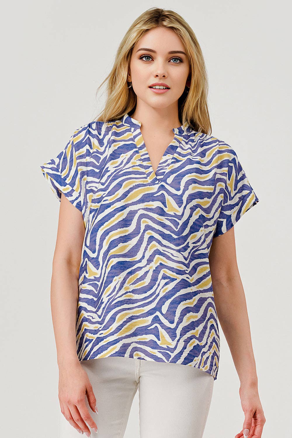 Mbt 9915 Tori Short Sleeve Game Day Top Purple Tiger Print