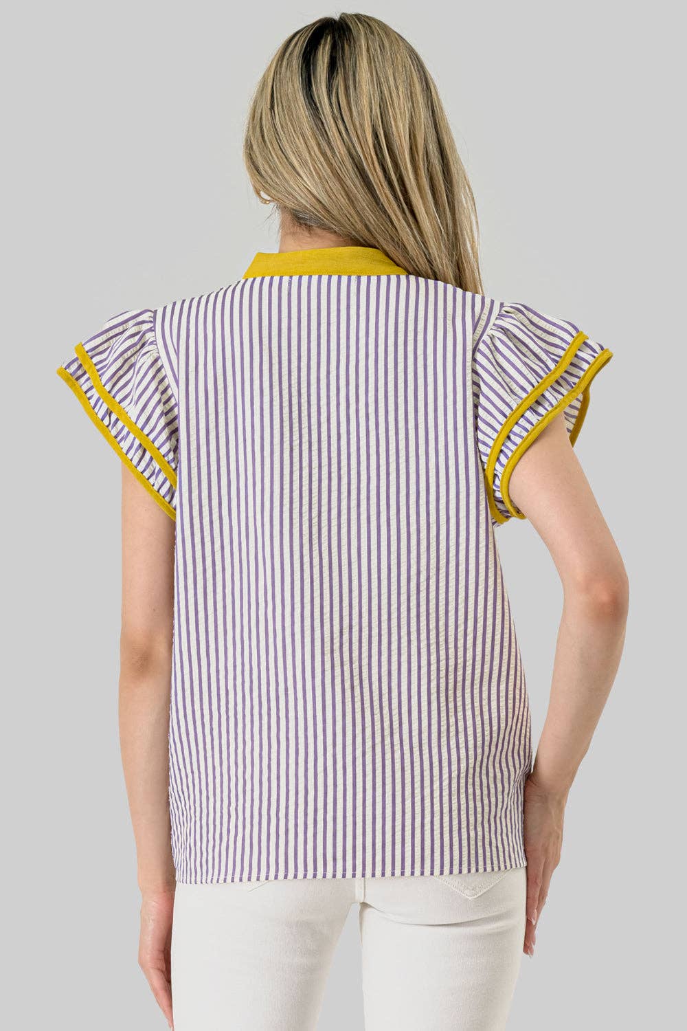 MBT 9923.. Blake Seersucker Stripe Game Day Top Purple/Gold