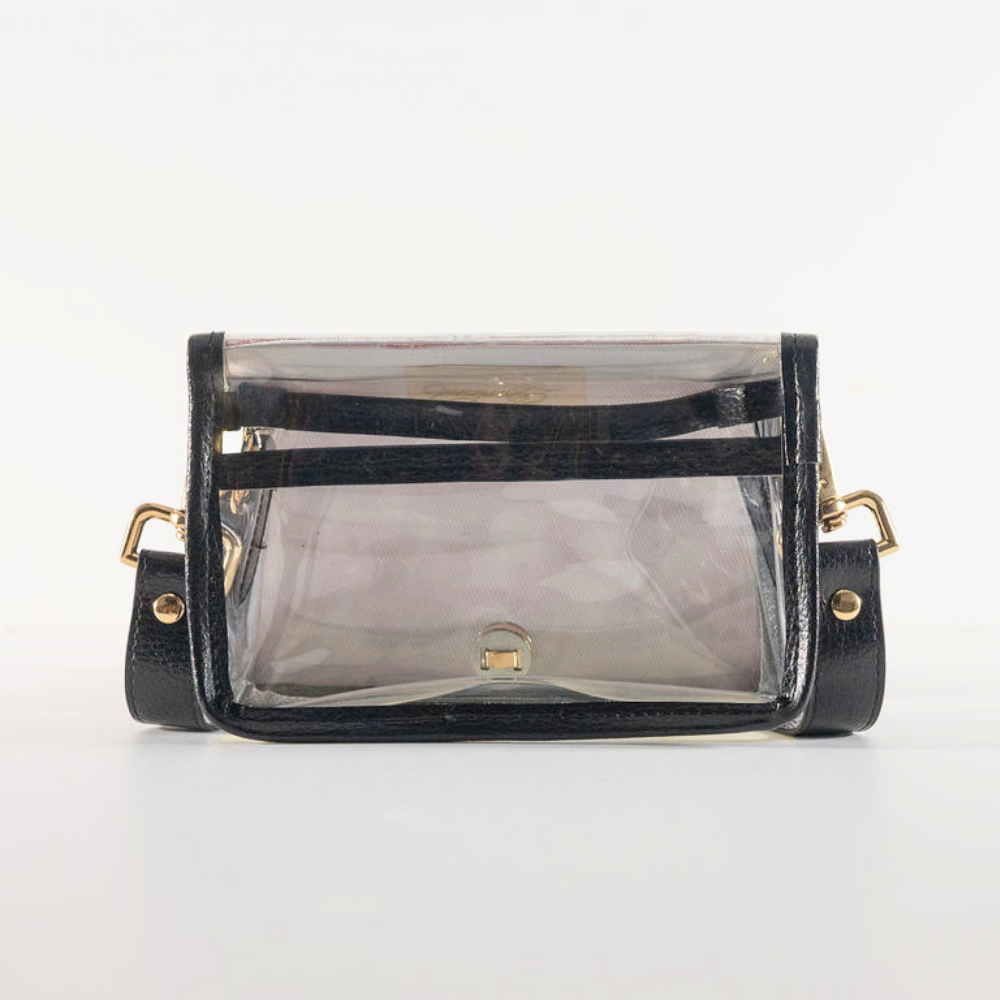 Petite Black Clear Stadium Bag with Black Bamboo Stick