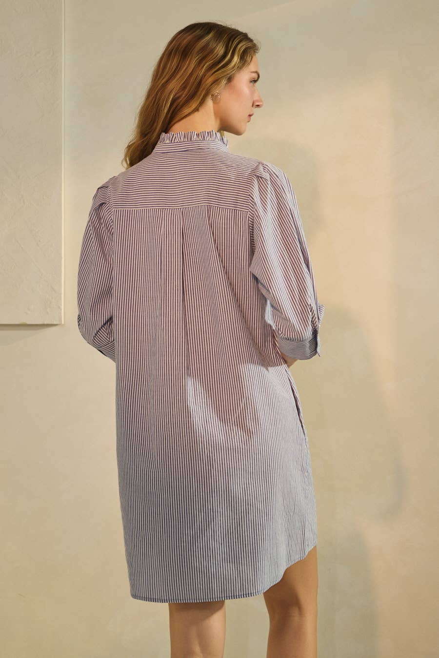 Plus Striped Shirt Dress: Blue / XL