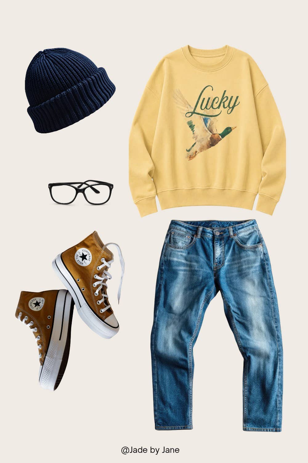 LUCKY MALLARD DUCK SWEATSHIRT: CREAM / S