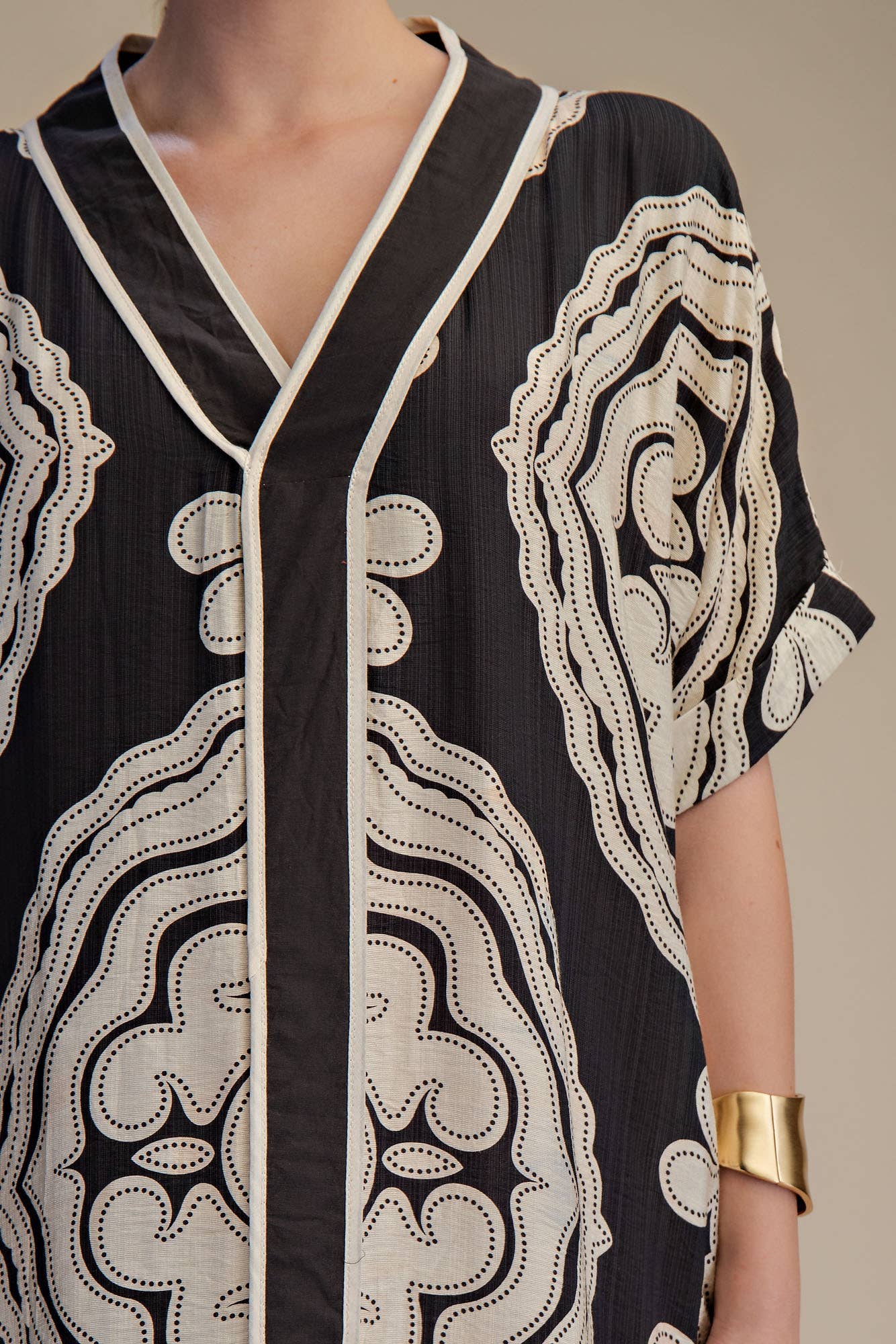 V-Neck Short Sleeve Maxi Print Dress: Blue / M