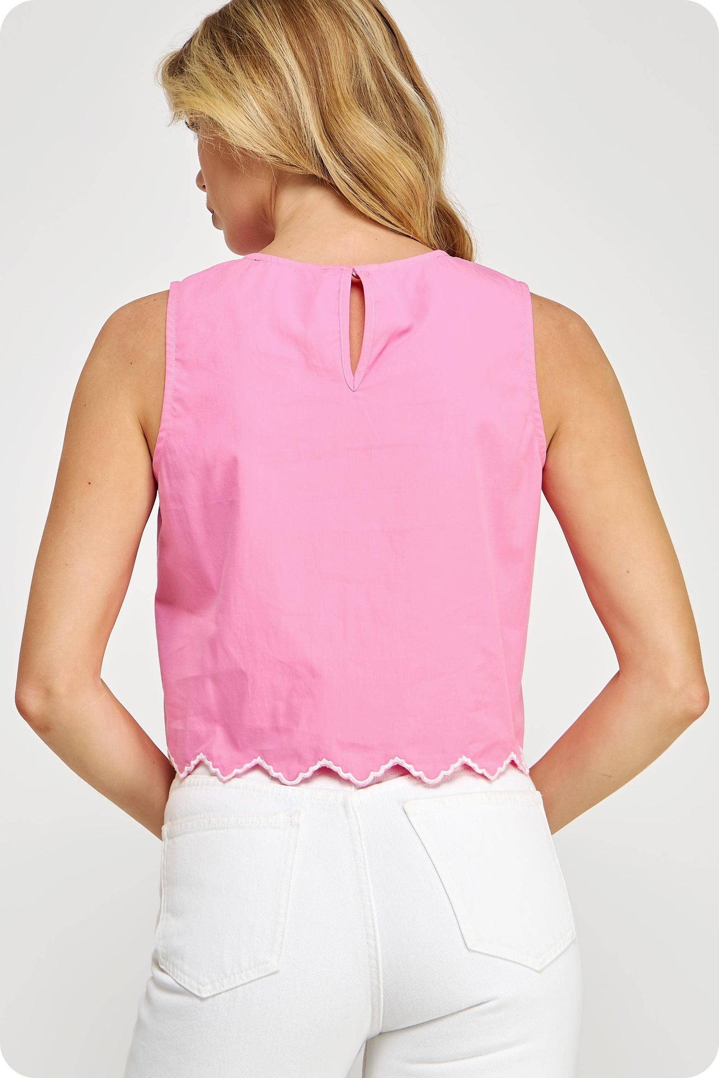 Floral Embroidery Sleeveless Top: Off White / S