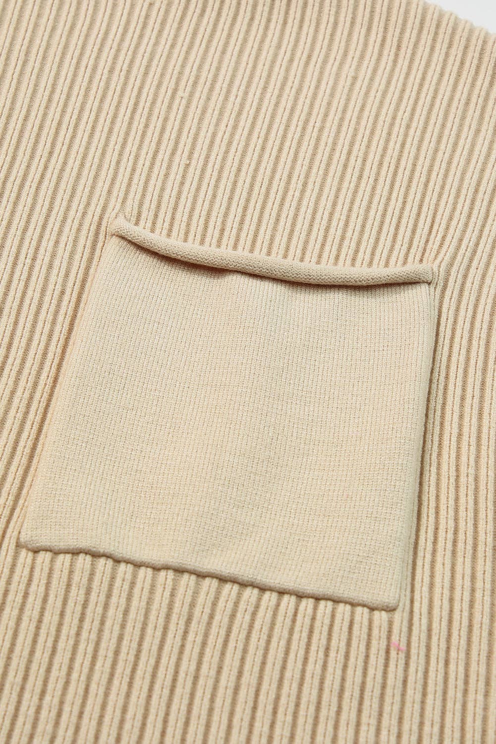 Oatmeal Patch Pocket Ribbed Knit Short Sleeve Sweater: Oatmeal / 50%Viscose+28%Polyester+22%Polyamide / L