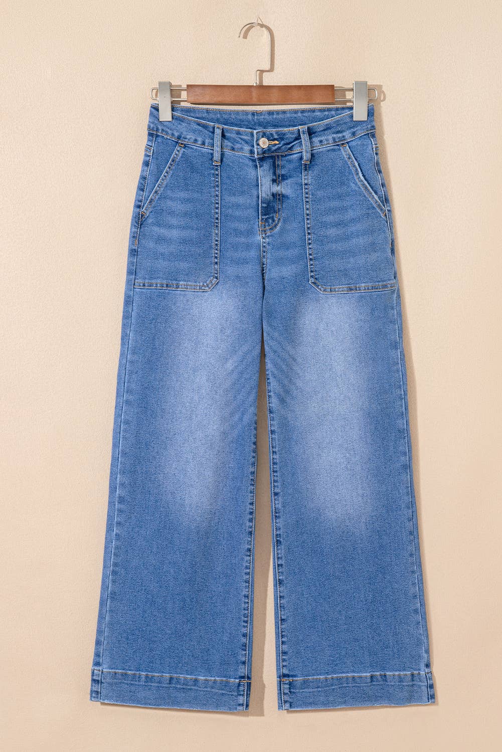 Ashleigh Blue Cropped High Rise Wide Leg Jeans: Ashleigh Blue / 72%Cotton+26%Polyester+2%Elastane / 6
