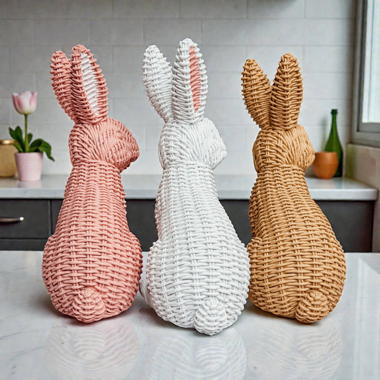 Rabbit Statue Wicker Weave Bunnies, Easter Bunny Home Decor: Brown