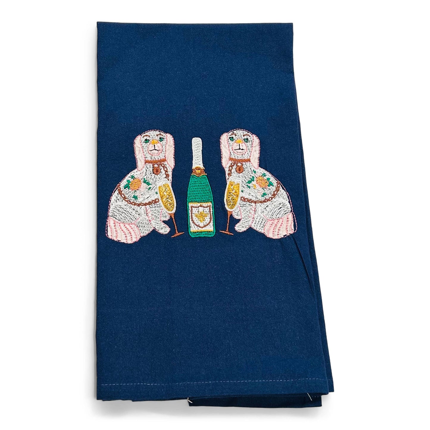 Towel - Chinoiserie Dogs with Champagne Bottle on navy