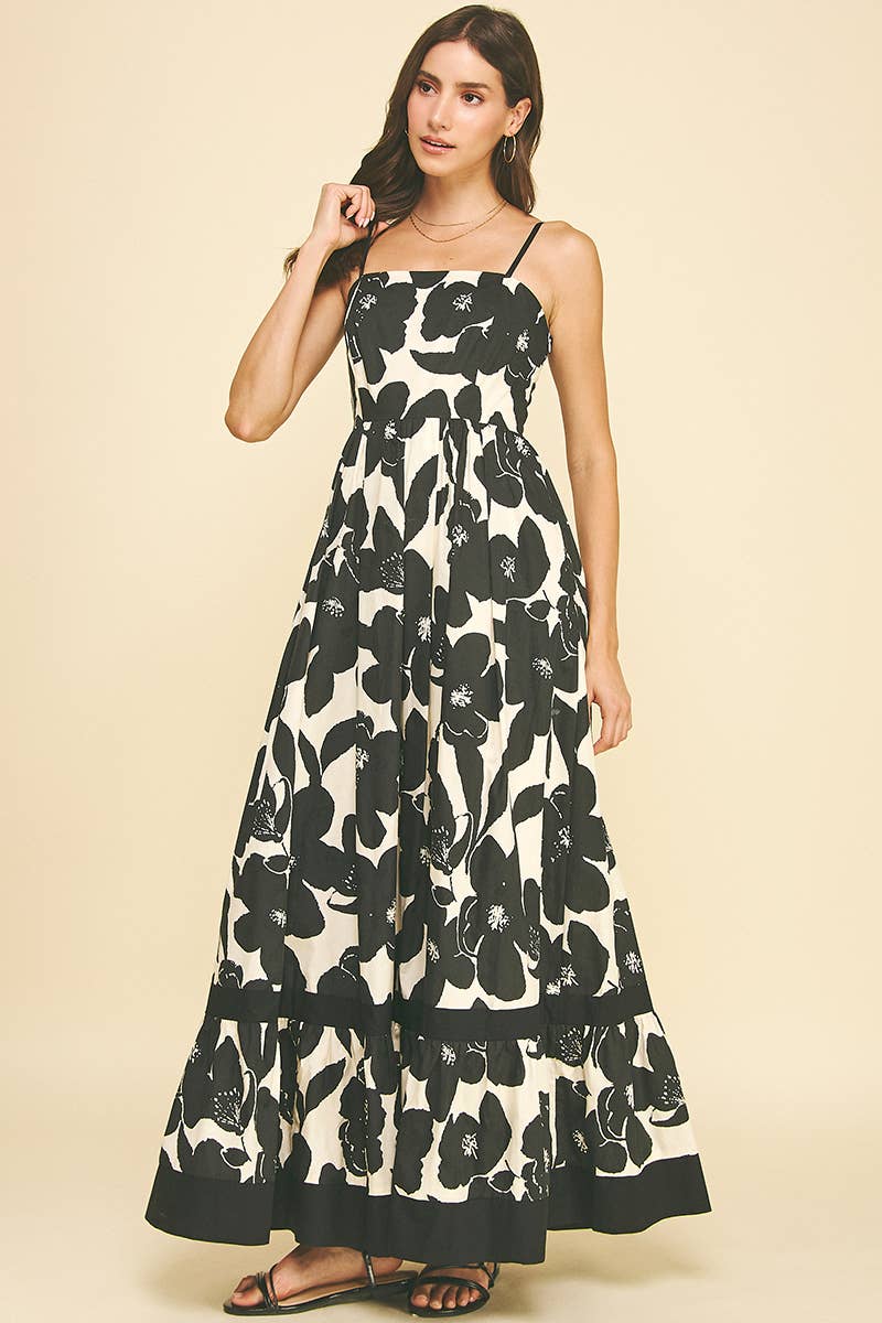 FLORAL TIERED MAXI DRESS - 6658D: GREEN FLORAL / L