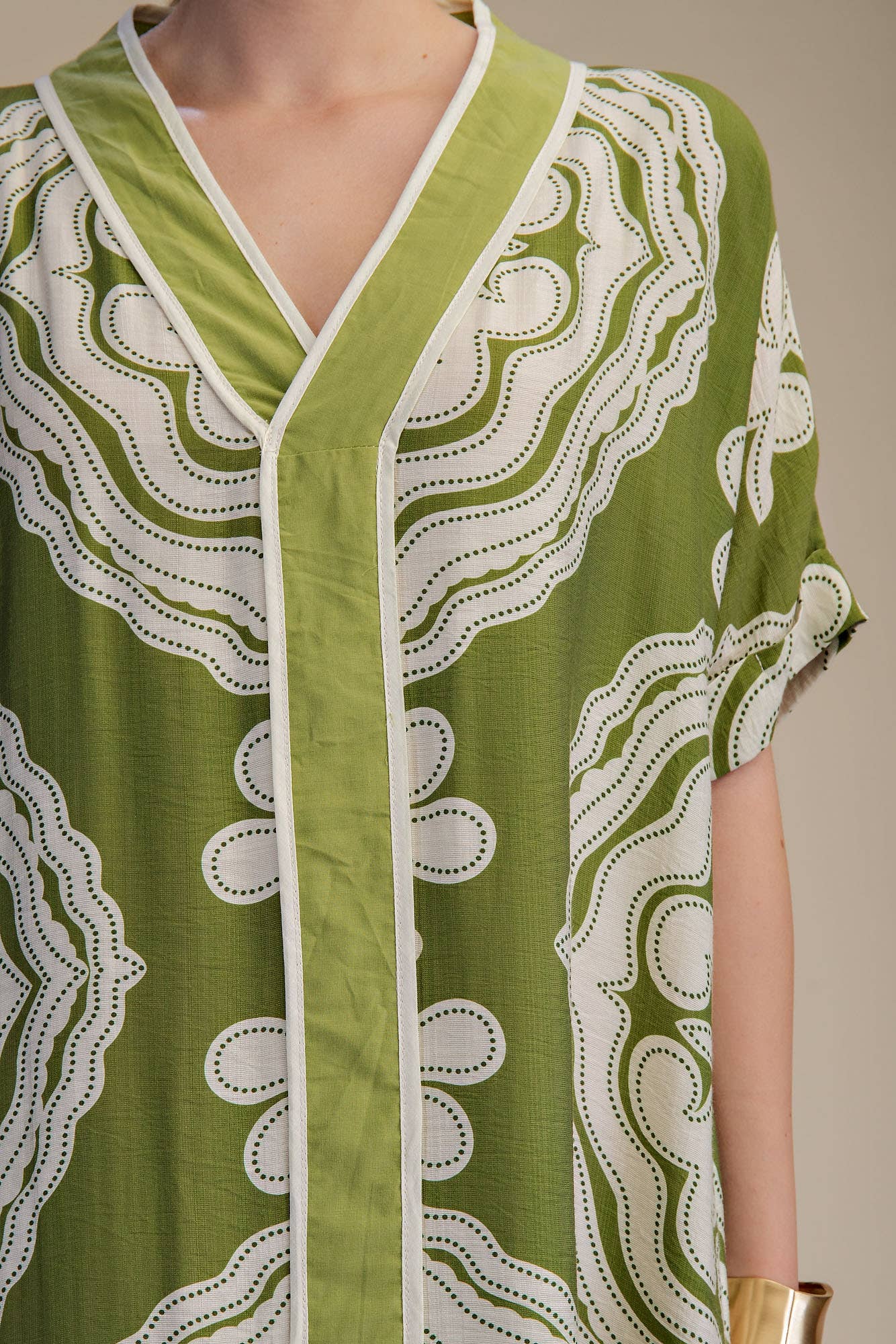 V-Neck Short Sleeve Maxi Print Dress: Blue / L