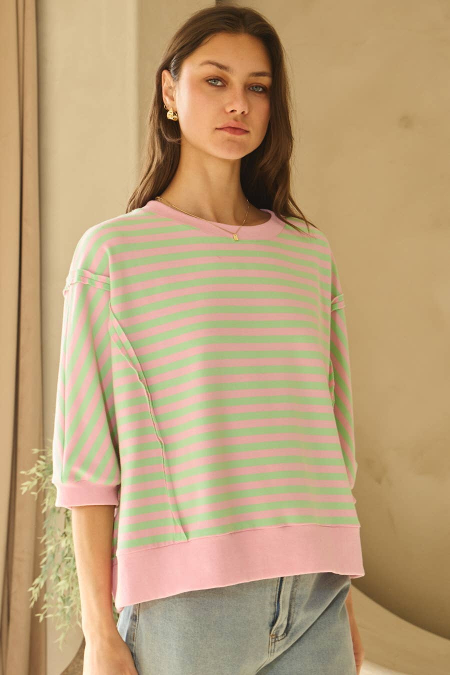 Striped Knit Top: Blue Multi / S