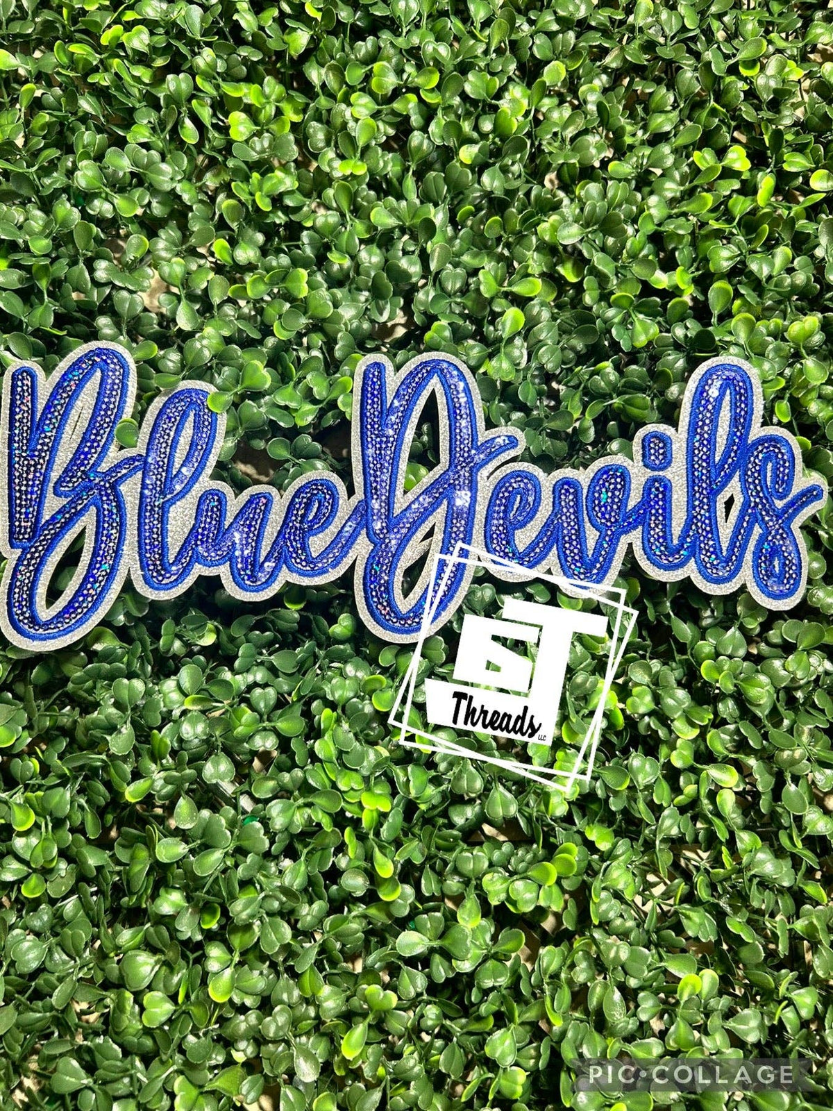 Devilin Cursive Cursive Sequin Blue Devils....Patches Only: Royal Cursive Sequin Blue ...