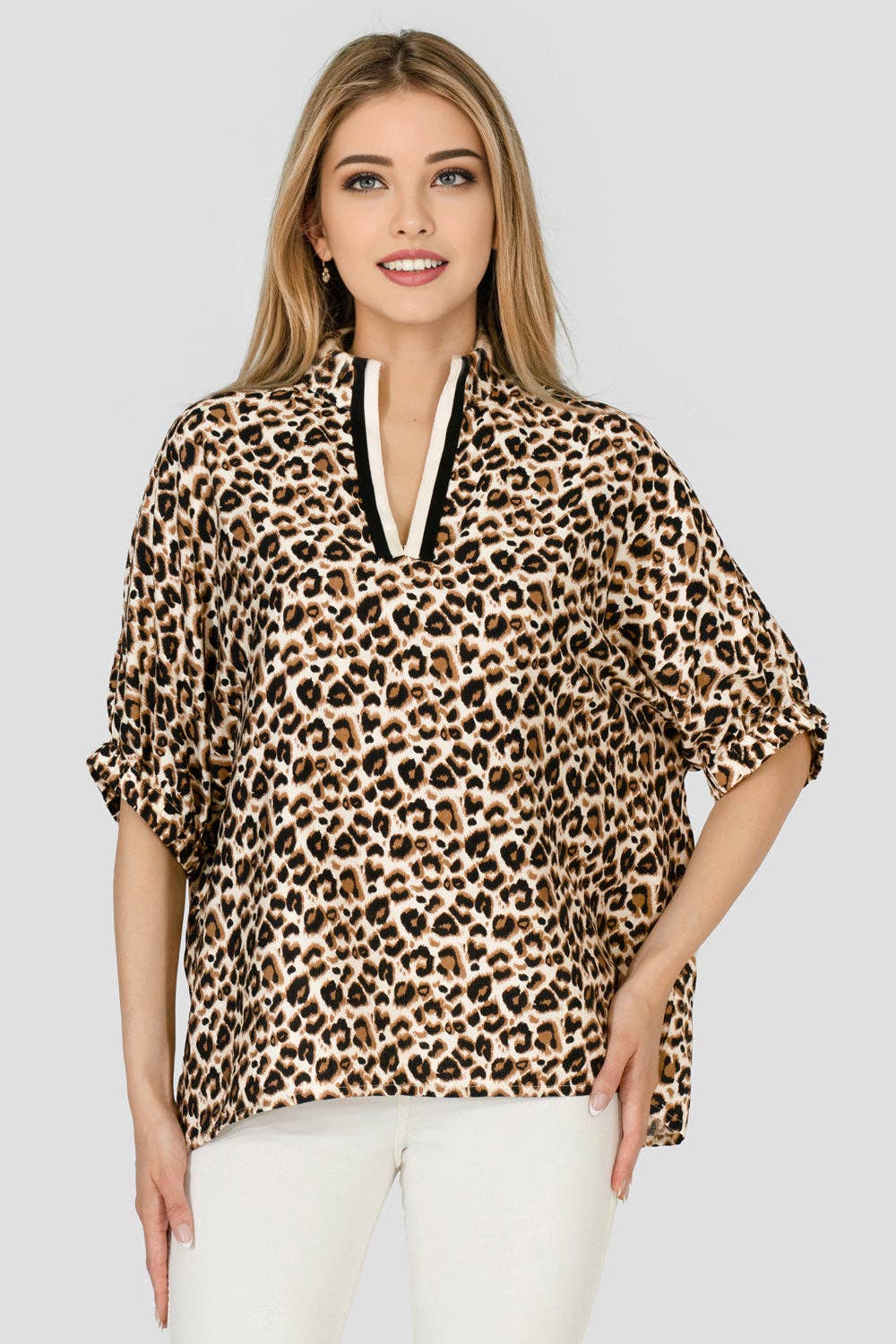 PLUS SIZE MBT-9923-1 Abby Dolmen Sleeve Top Leopard Print