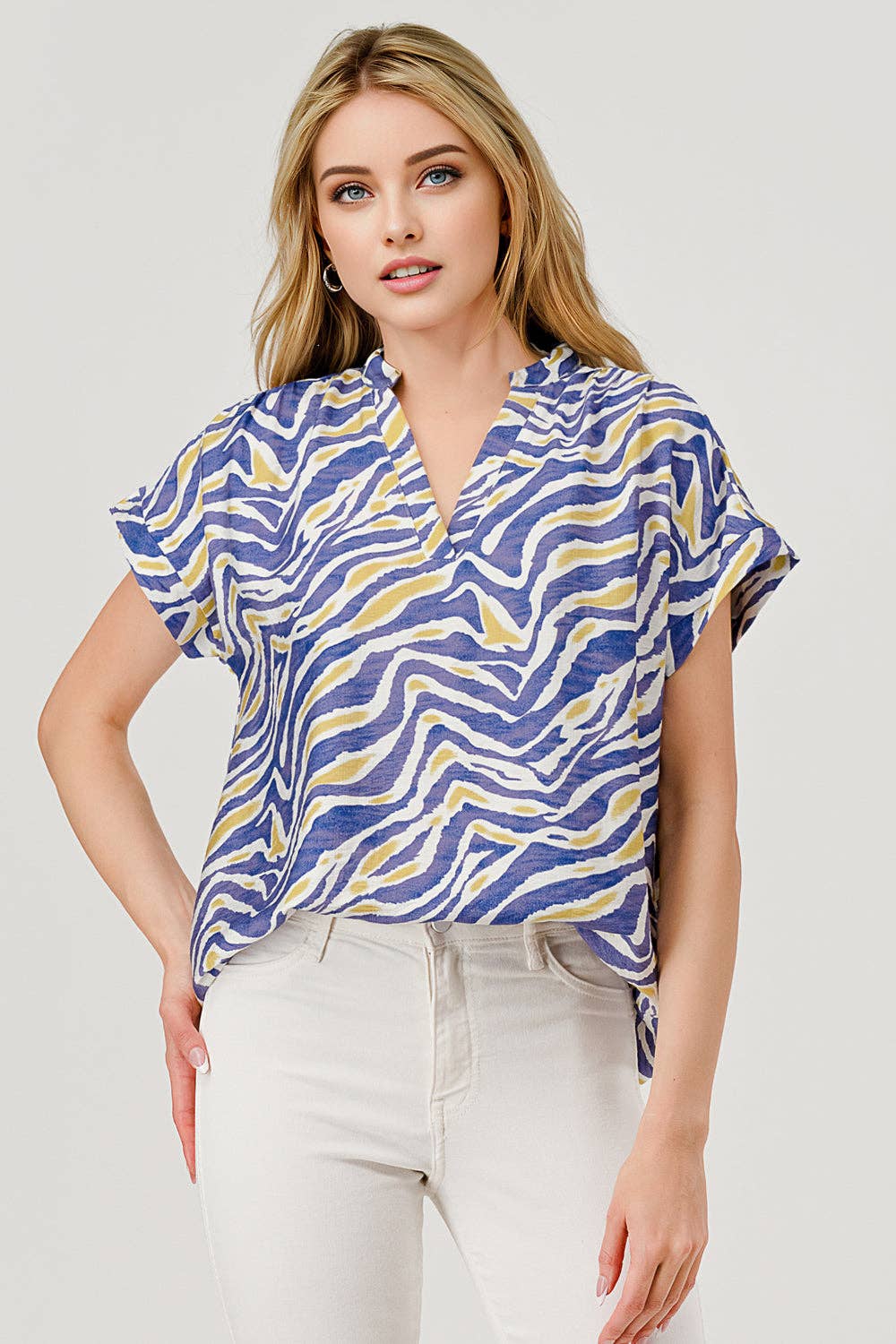 Mbt 9915 Tori Short Sleeve Game Day Top Purple Tiger Print