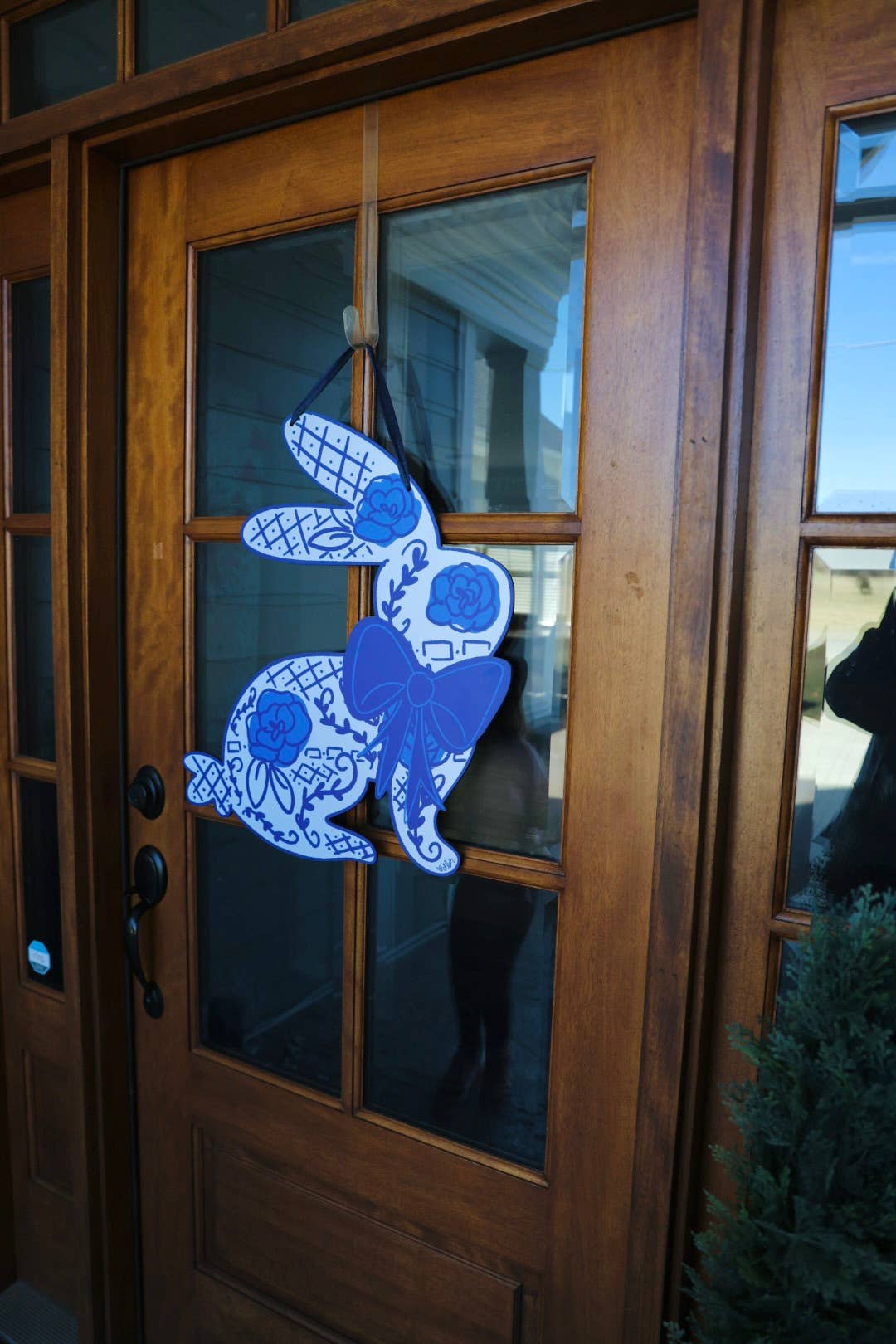 Blue Bunny Bow Doorhanger