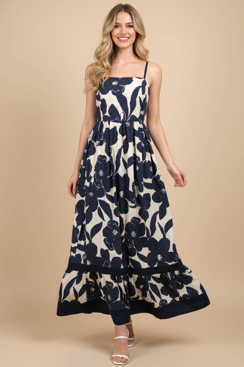 FLORAL TIERED MAXI DRESS - 6658D: GREEN FLORAL / S