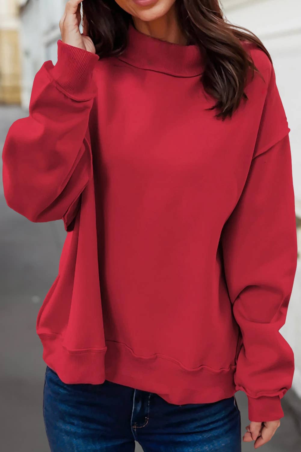 Reversible Oversized Mock Neck Sweatshirt | S-XL : Light Grey / L