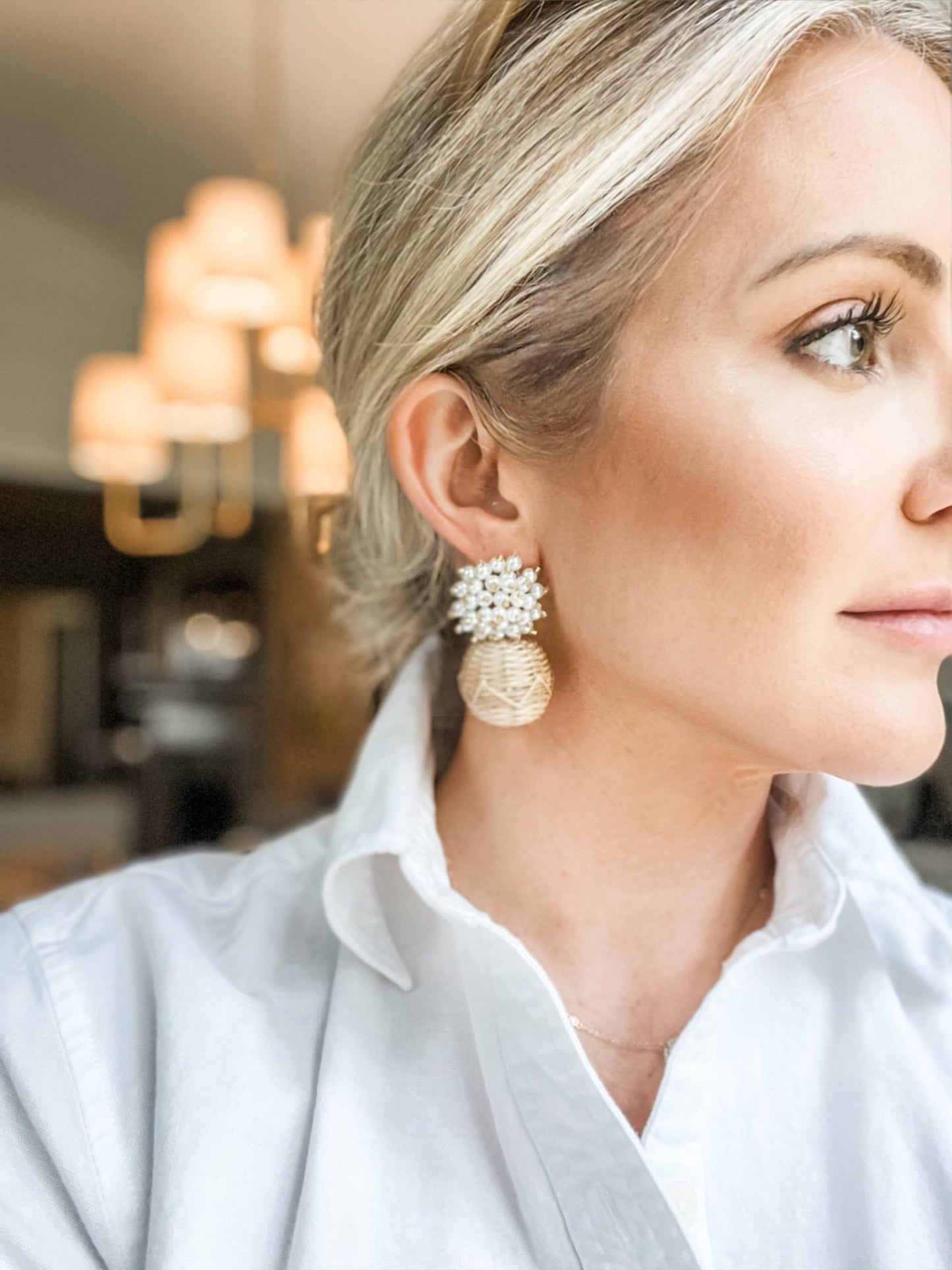 Pearl cluster and Rattan ball Statement Earrings