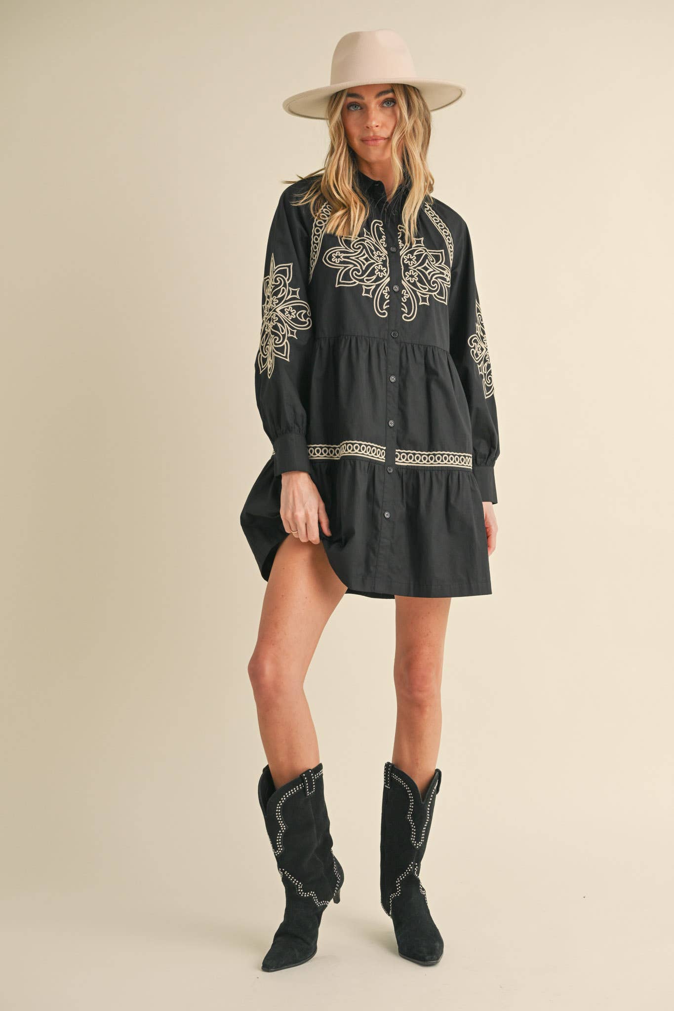 EMBROIDERED BUTTON DOWN MINI DRESS MDR3513: Hunter Green / M