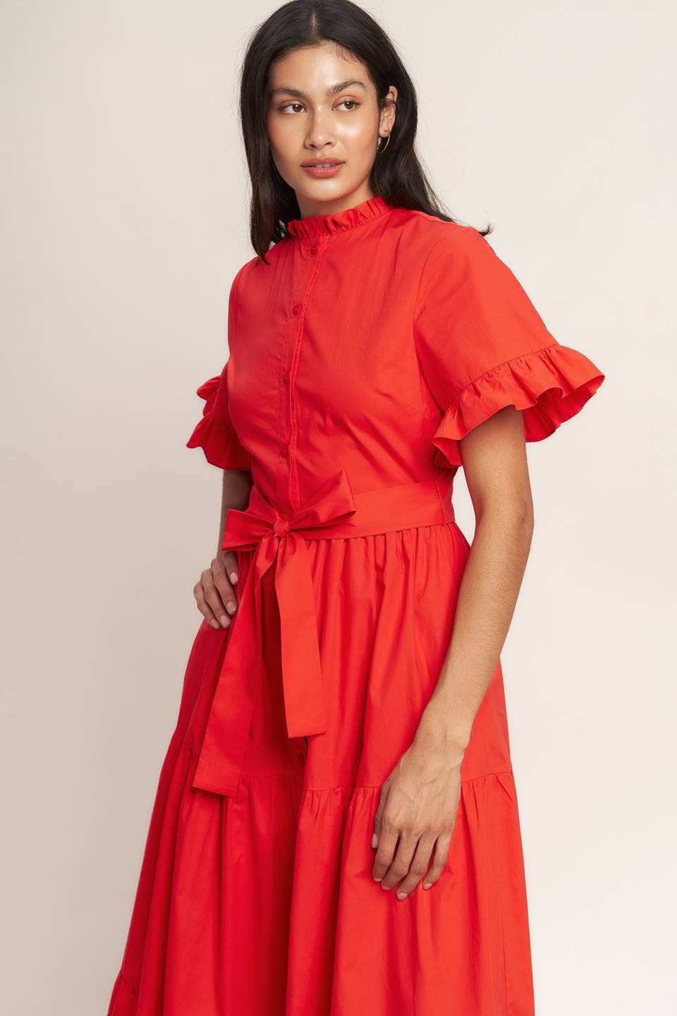 A solid woven midi dress - ID23457 ORANGE RED: ORANGE RED / Contemporary / M