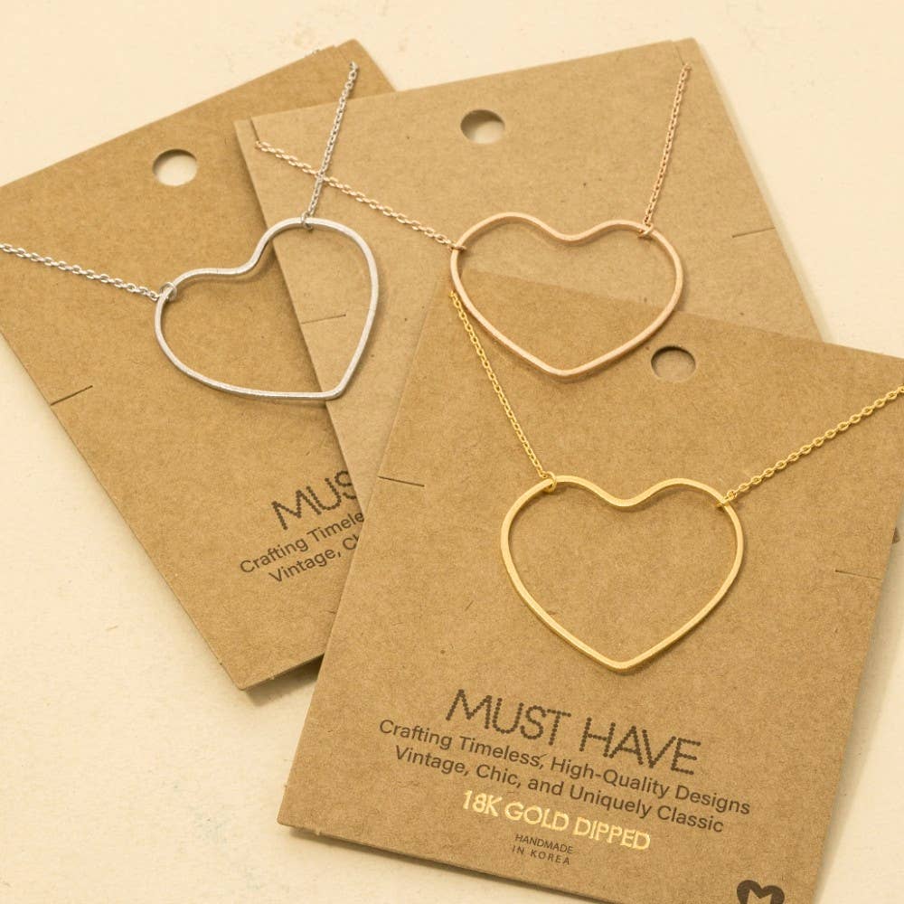Gold Dipped Heart Cutout Pendant Necklace: G