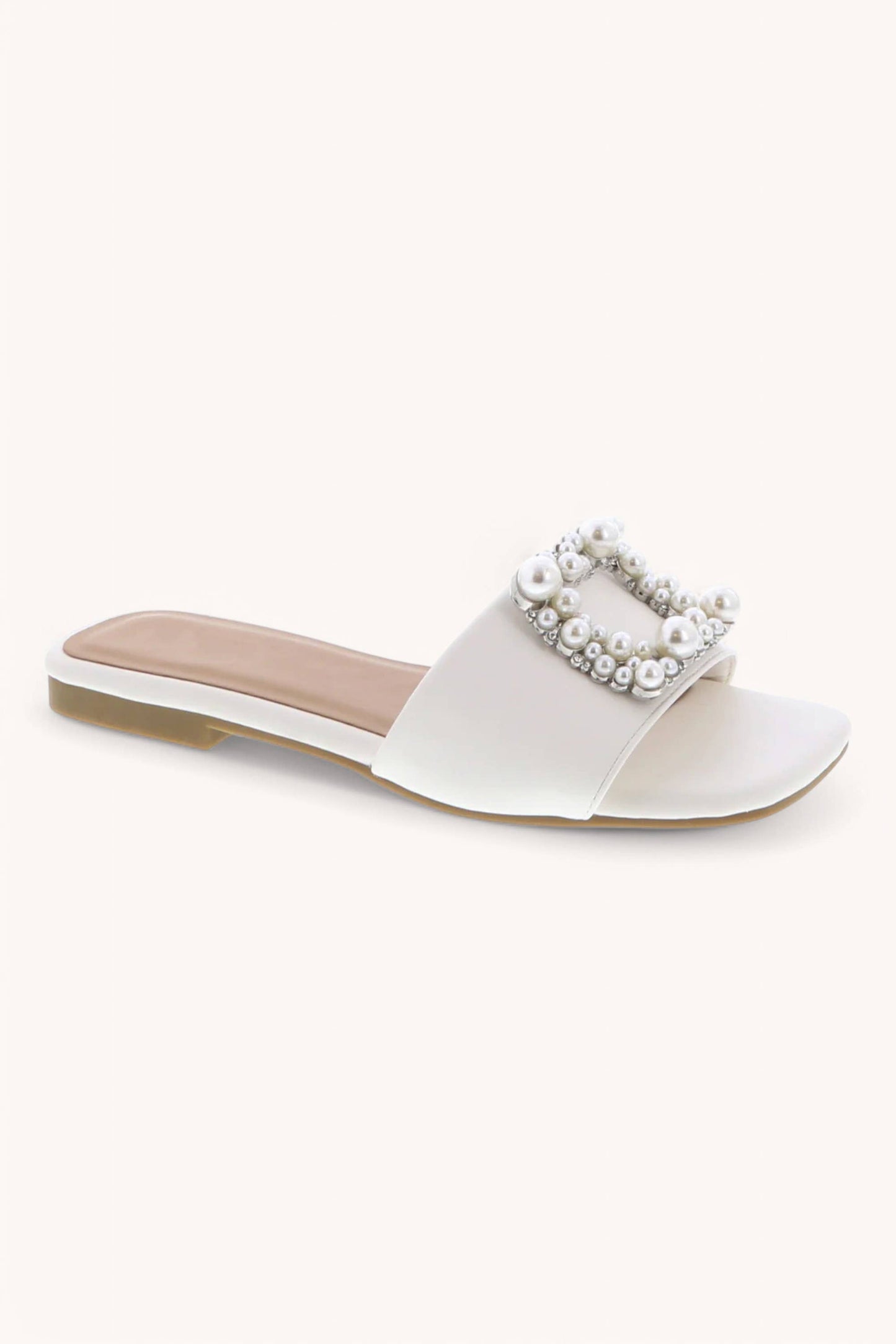 PRIME-78 PEARL JEWEL SQUARE FRAME SLIP-ON SANDALS: BEIGE RAFFIA / B18