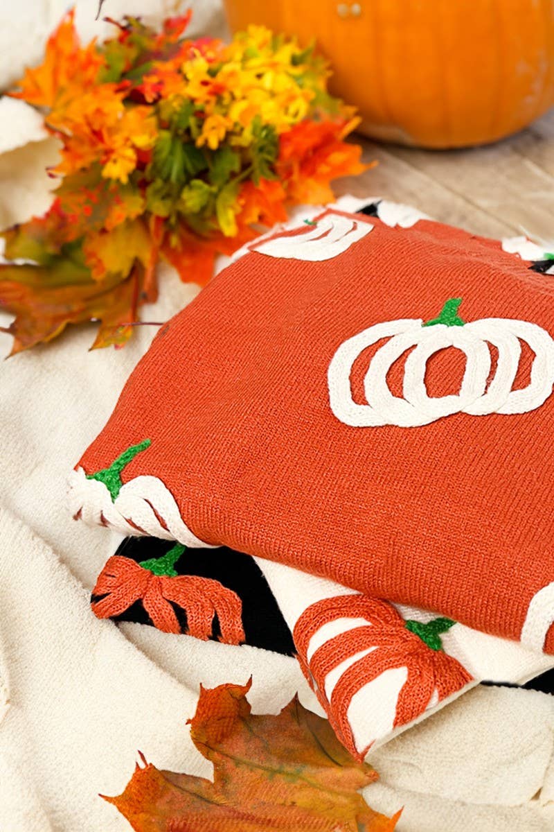 Pumpkin Embroidered Crew Neck Knitted Sweater Top VT82559: Cream / S