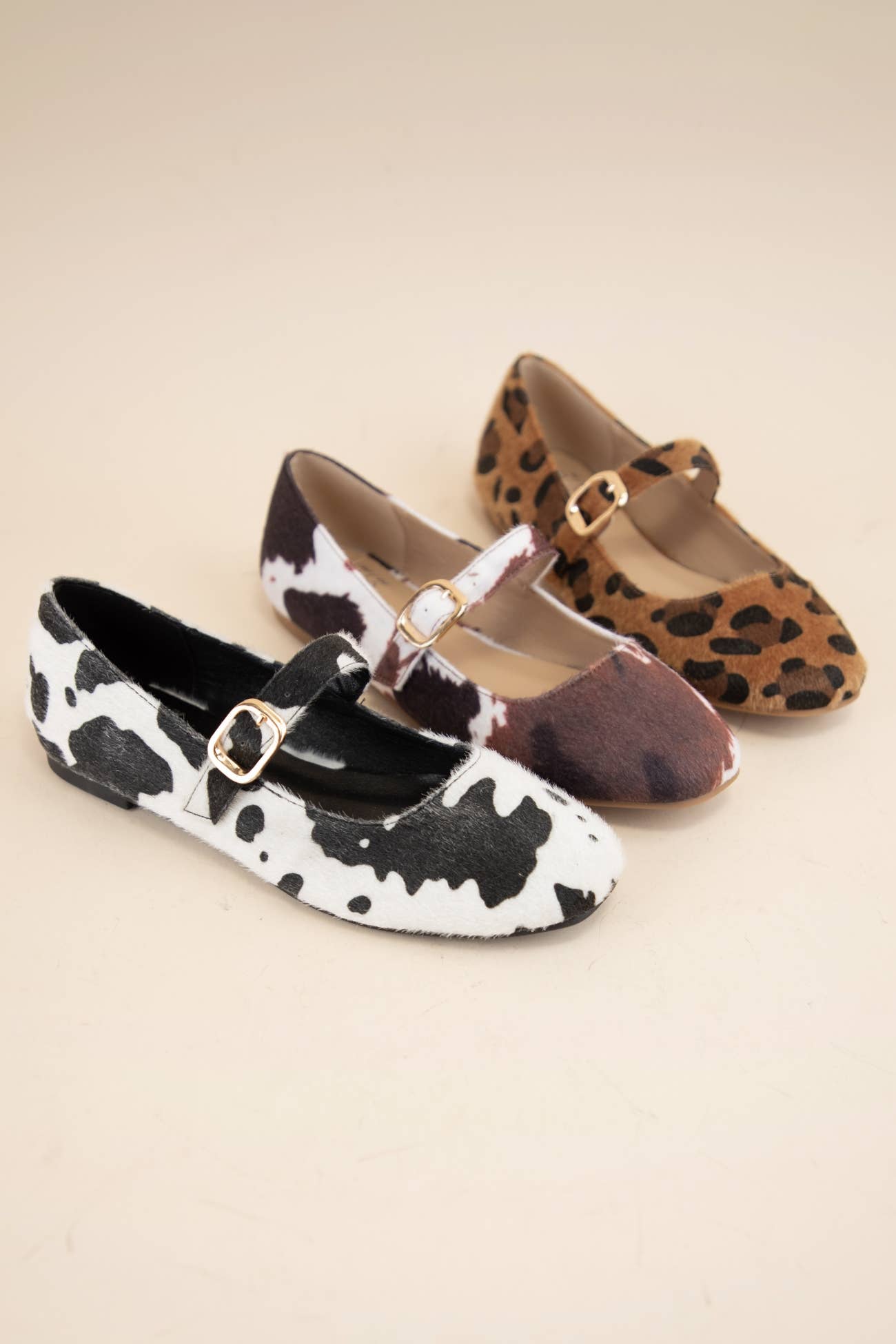 MELI-3 ANIMAL PRINT SHORT HAIR FURRY UPPER FALL FLATS: LEOPARD / C12