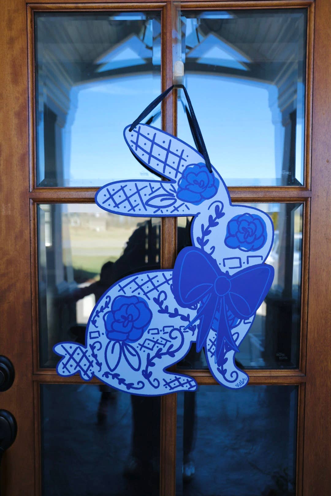 Blue Bunny Bow Doorhanger