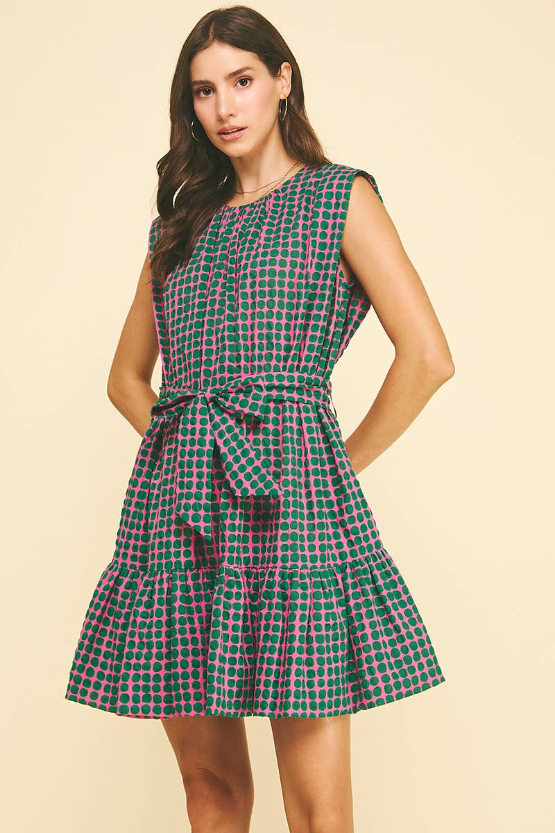 MULTI-COLOR POLKA DOT TIERED MINI DRESS - 6867DA: Pink / S
