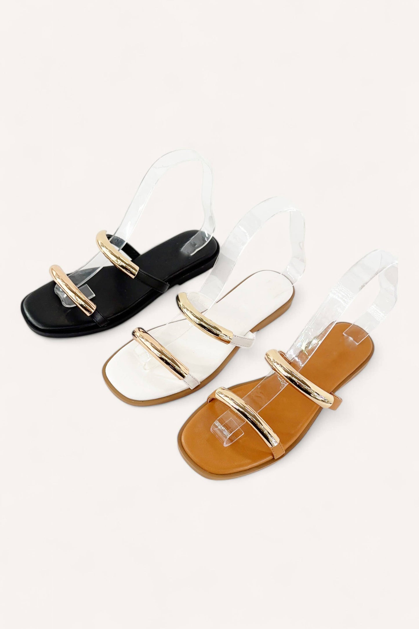 AMOUNT-17 TWO UPPER STRAP WITH GOLD TONE METAL: TAN / B18