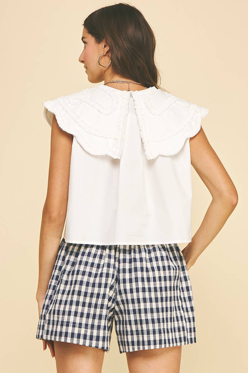 RUFFLE EMBROIDERED COLLAR SHIRT - 6538T: White / S