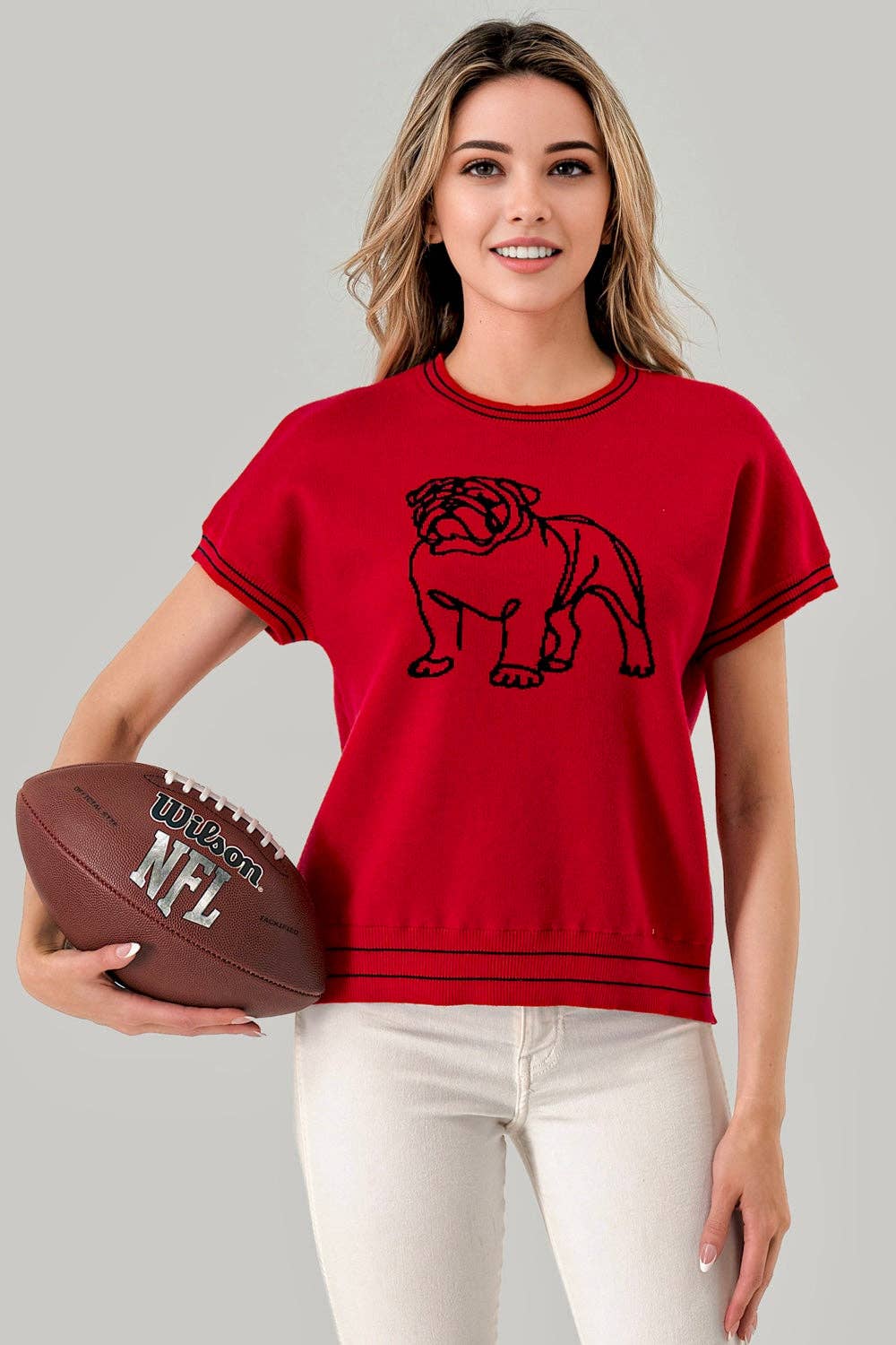 Mbt 4155 Abstract Bulldog Gameday Sweater Top Red 