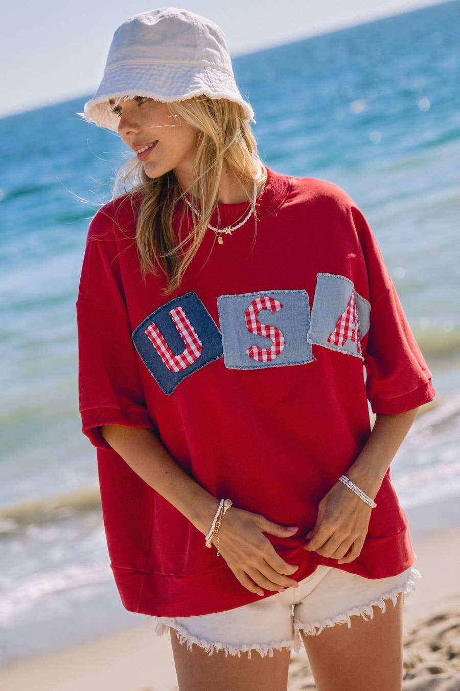 Plus USA Logo Patch French Terry Top: Washed Red / 2XL