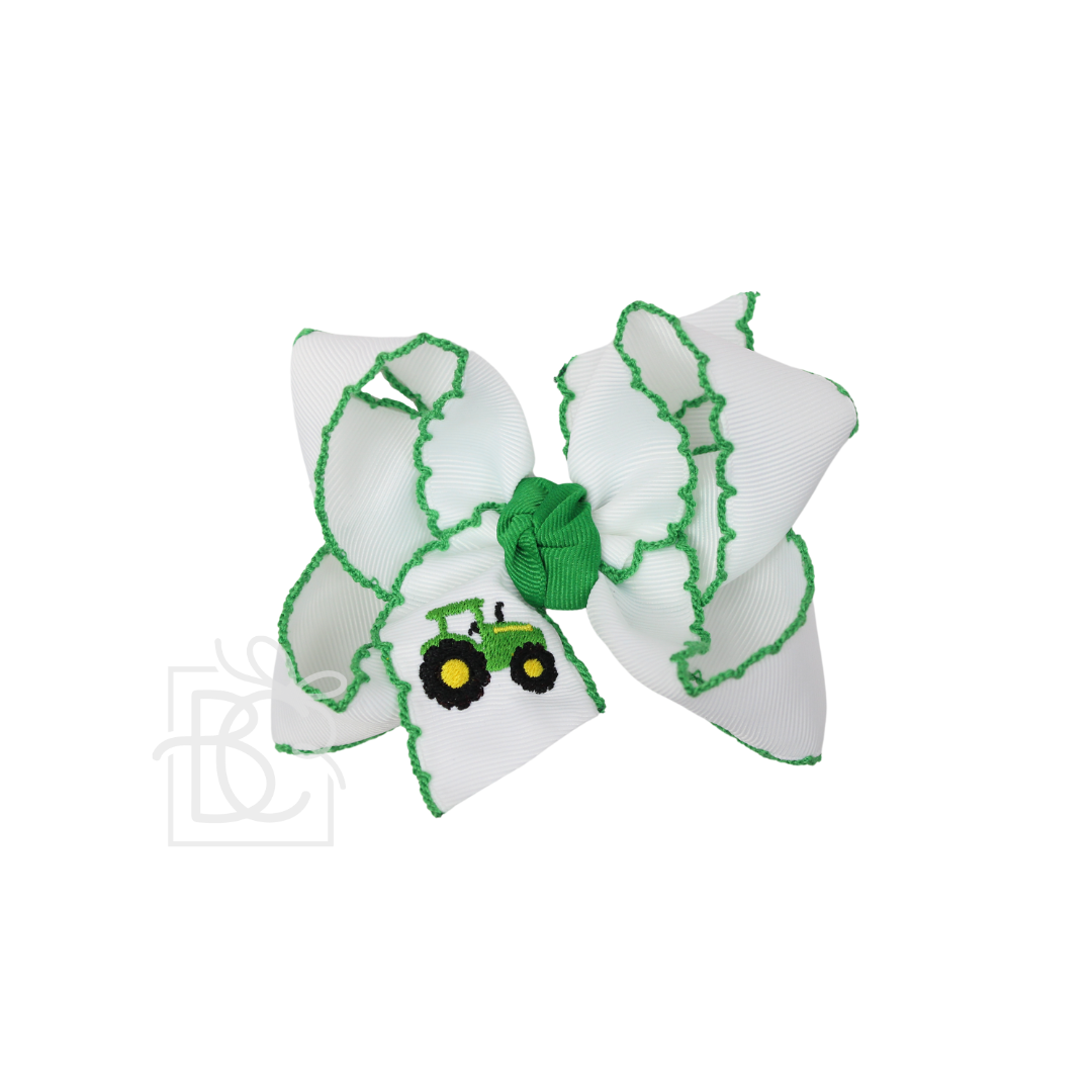 EMBROIDERED TRACTOR HAIR BOW ON ALLIGATOR CLIP : 4.5" Large